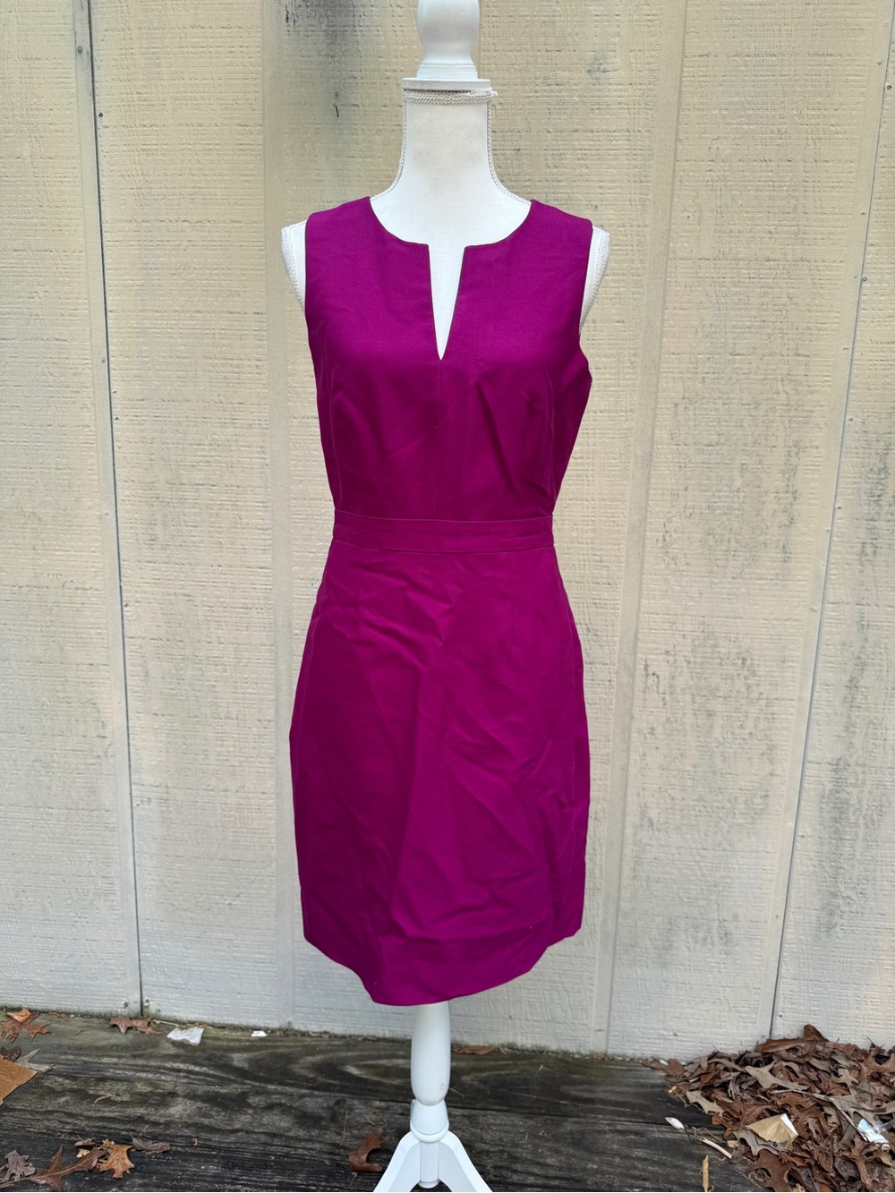 J. Crew Sleeveless Magenta Sheath Dress with Notch Neckline